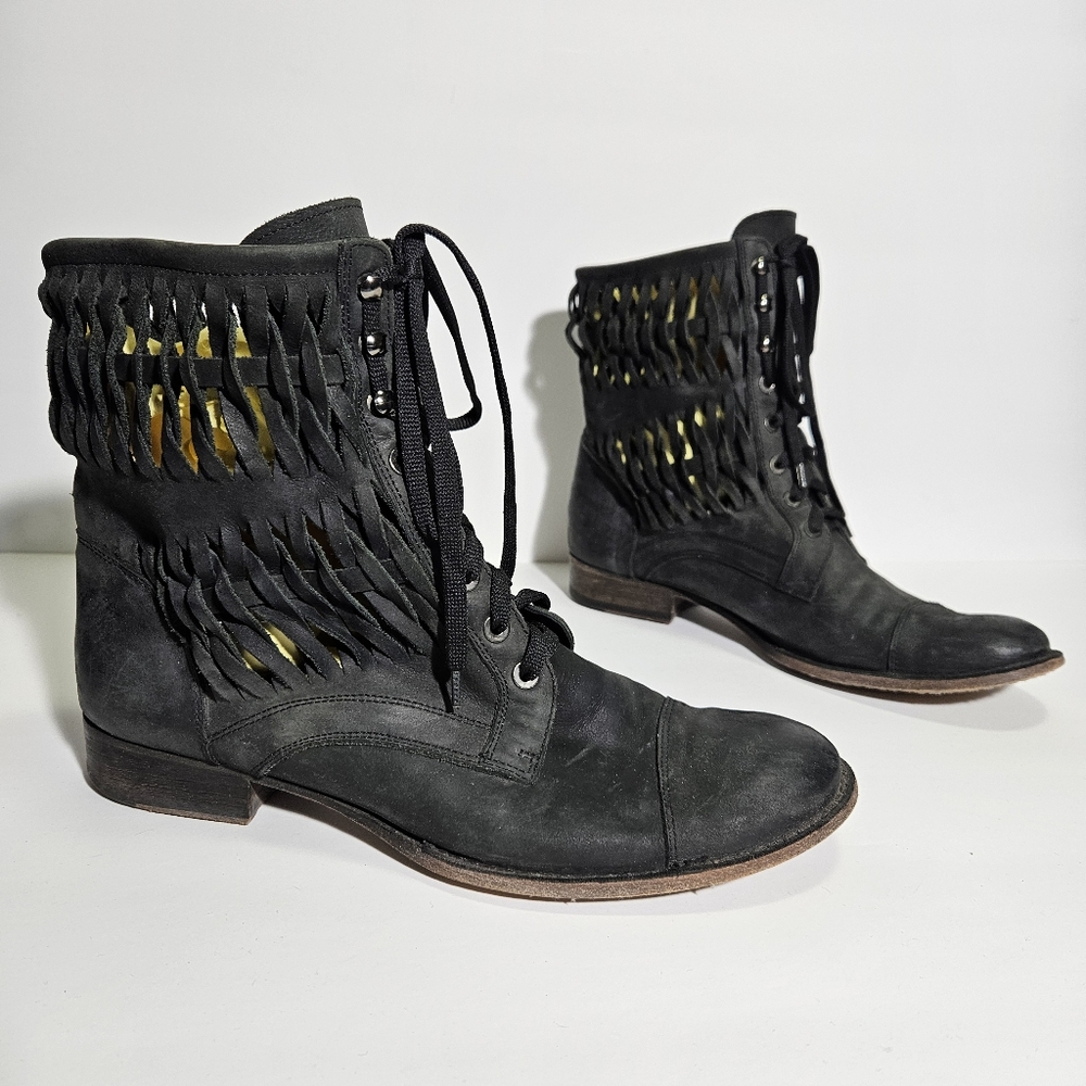 Coop Barneys New York Nubuck Leather Slouchy Woven Lace Up Boots